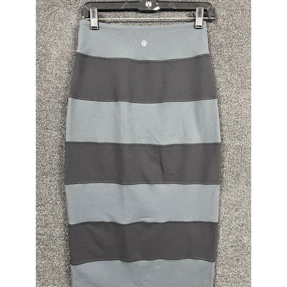 Lululemon Striped Pencil Skirt Size 6 Black Gray Luon Midi Stretch Parisian - Picture 2 of 6